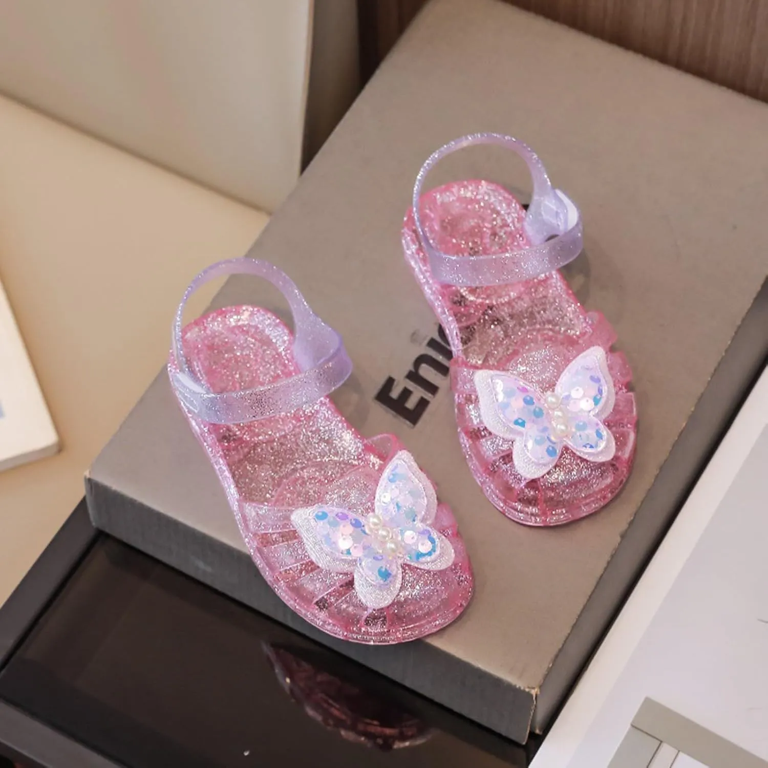 Walking Shoes for Boys Girls Sandals For Girls Kids Toddler Dress Up Flat Sequins Butterfly Mary Jane Shoes Summer Casual Sandal