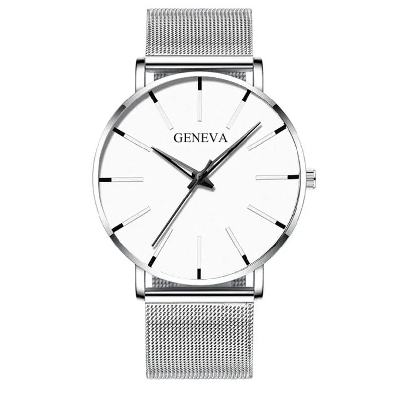 Watches: by Geneva. Minimalist Styling. Ultra Thin. Blue Stainless Steel Mesh. Quartz.