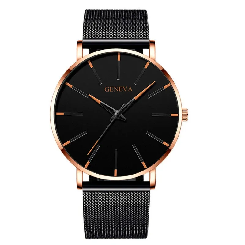 Watches: by Geneva. Minimalist Styling. Ultra Thin. Blue Stainless Steel Mesh. Quartz.