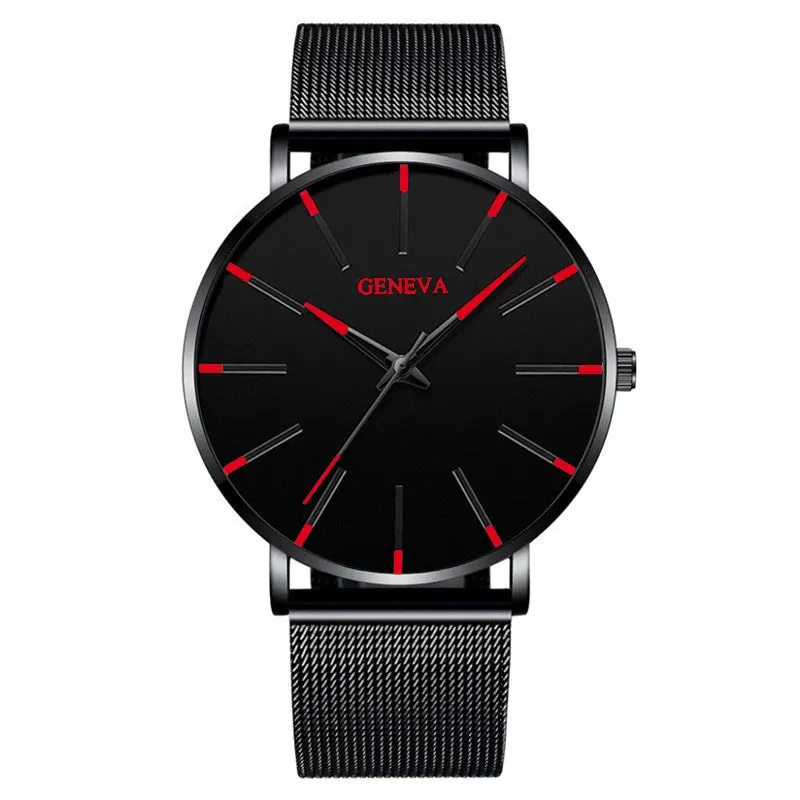 Watches: by Geneva. Minimalist Styling. Ultra Thin. Blue Stainless Steel Mesh. Quartz.