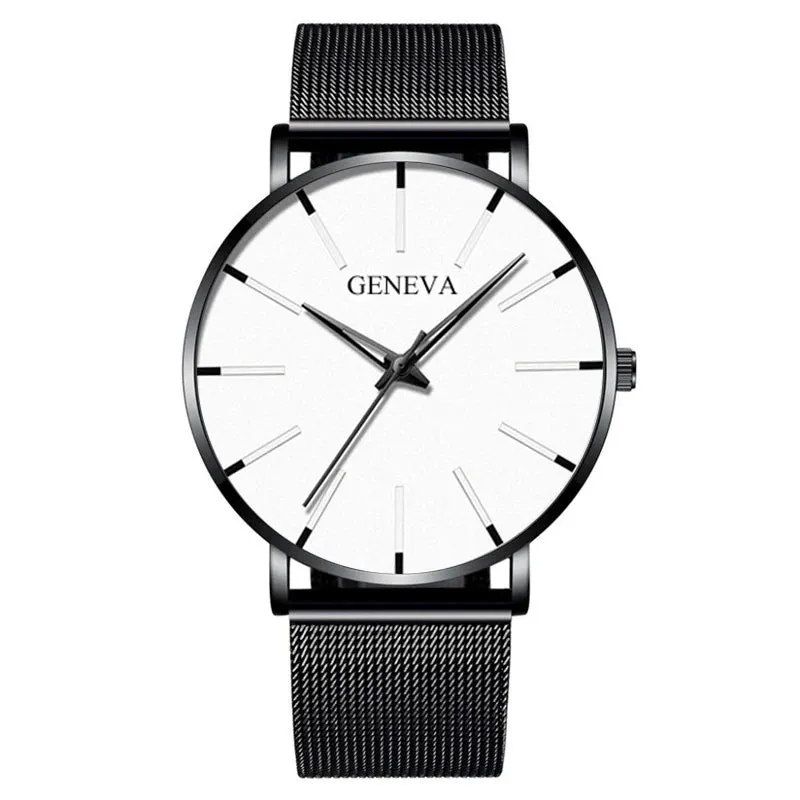 Watches: by Geneva. Minimalist Styling. Ultra Thin. Blue Stainless Steel Mesh. Quartz.