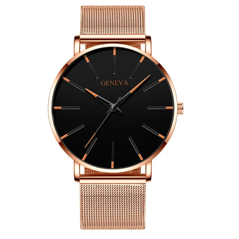 Watches: by Geneva. Minimalist Styling. Ultra Thin. Blue Stainless Steel Mesh. Quartz.