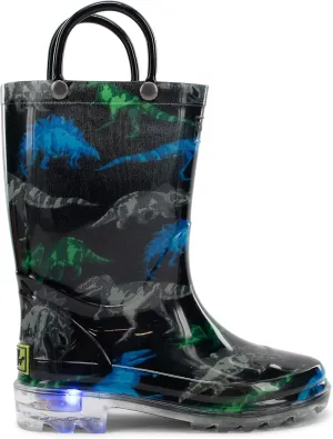 Western Chief girls Light-up Waterproof Rain Boot, Dinosaur Friend, 11 Little Kid US