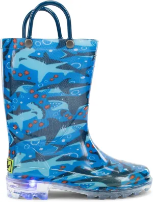Western Chief Shark Chase Lighted Rain Boot, Blue, 6