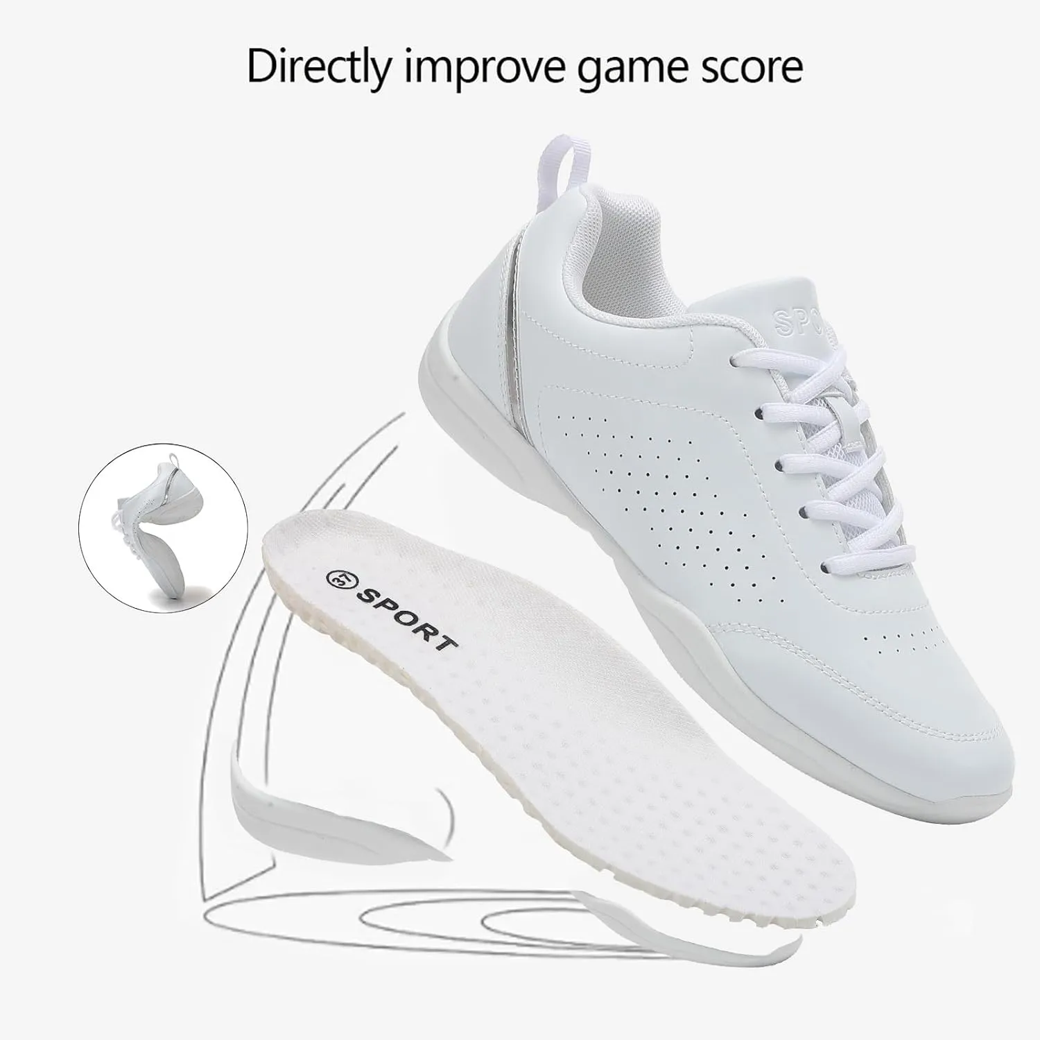 White Cheer Shoes for Women: Athletic Dance Sneakers - Comfortable Lightweight - Sport Jazz Shoes for Girls Competition Sport Training