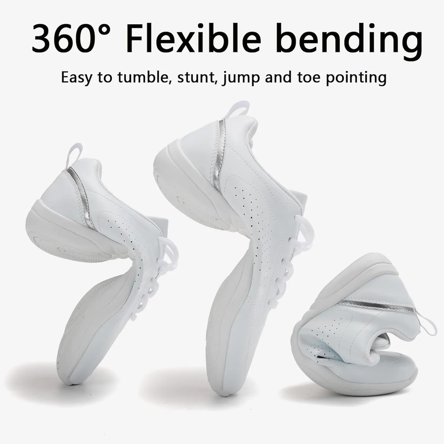 White Cheer Shoes for Women: Athletic Dance Sneakers - Comfortable Lightweight - Sport Jazz Shoes for Girls Competition Sport Training