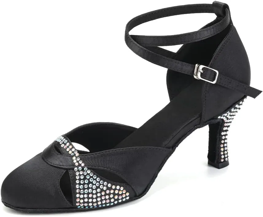 Women Rhinestones Ballroom Dance Shoes Closed Toe Latin Salsa Waltz Wedding Party Ladies Dancing Heels