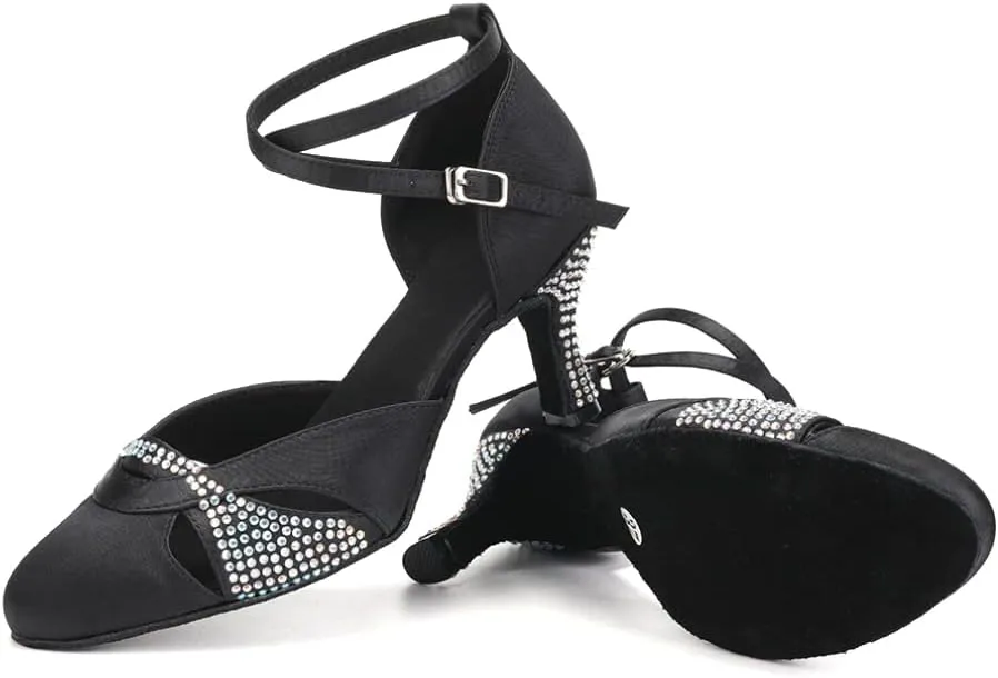 Women Rhinestones Ballroom Dance Shoes Closed Toe Latin Salsa Waltz Wedding Party Ladies Dancing Heels