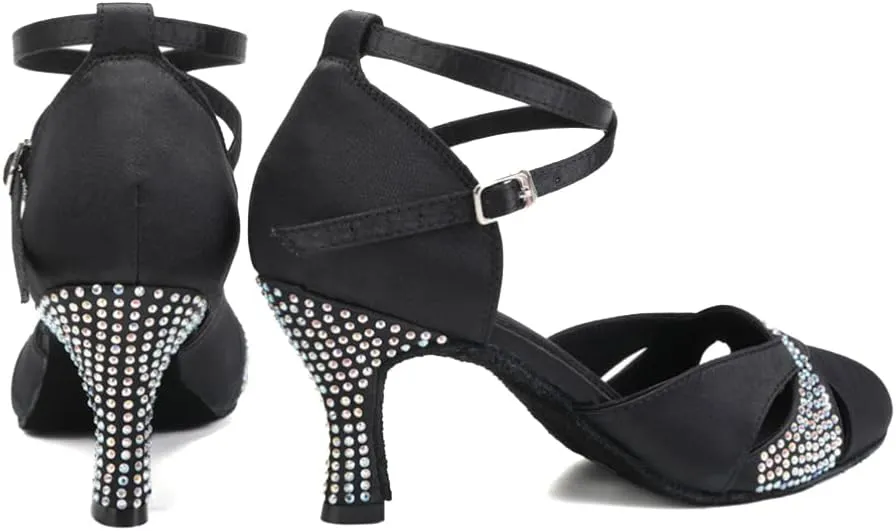 Women Rhinestones Ballroom Dance Shoes Closed Toe Latin Salsa Waltz Wedding Party Ladies Dancing Heels