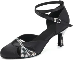 Women Rhinestones Ballroom Dance Shoes Closed Toe Latin Salsa Waltz Wedding Party Ladies Dancing Heels