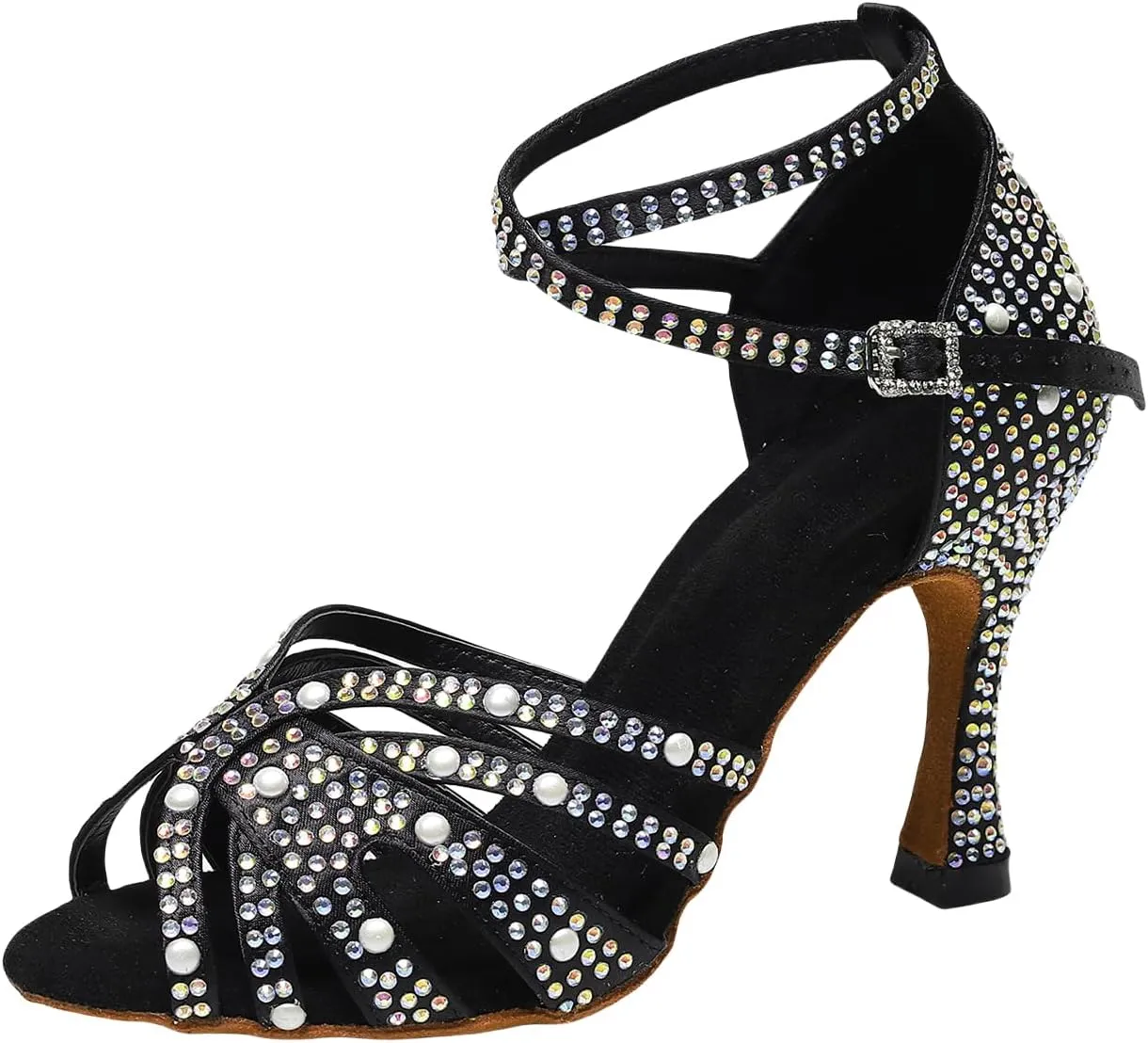 Womens Rhinestone Salsa Latin Dance Shoes Ballroom Satin Dance Shoe Bachata Practice Dancing Shoes