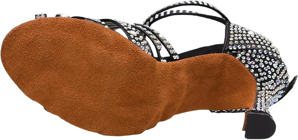 Womens Rhinestone Salsa Latin Dance Shoes Ballroom Satin Dance Shoe Bachata Practice Dancing Shoes