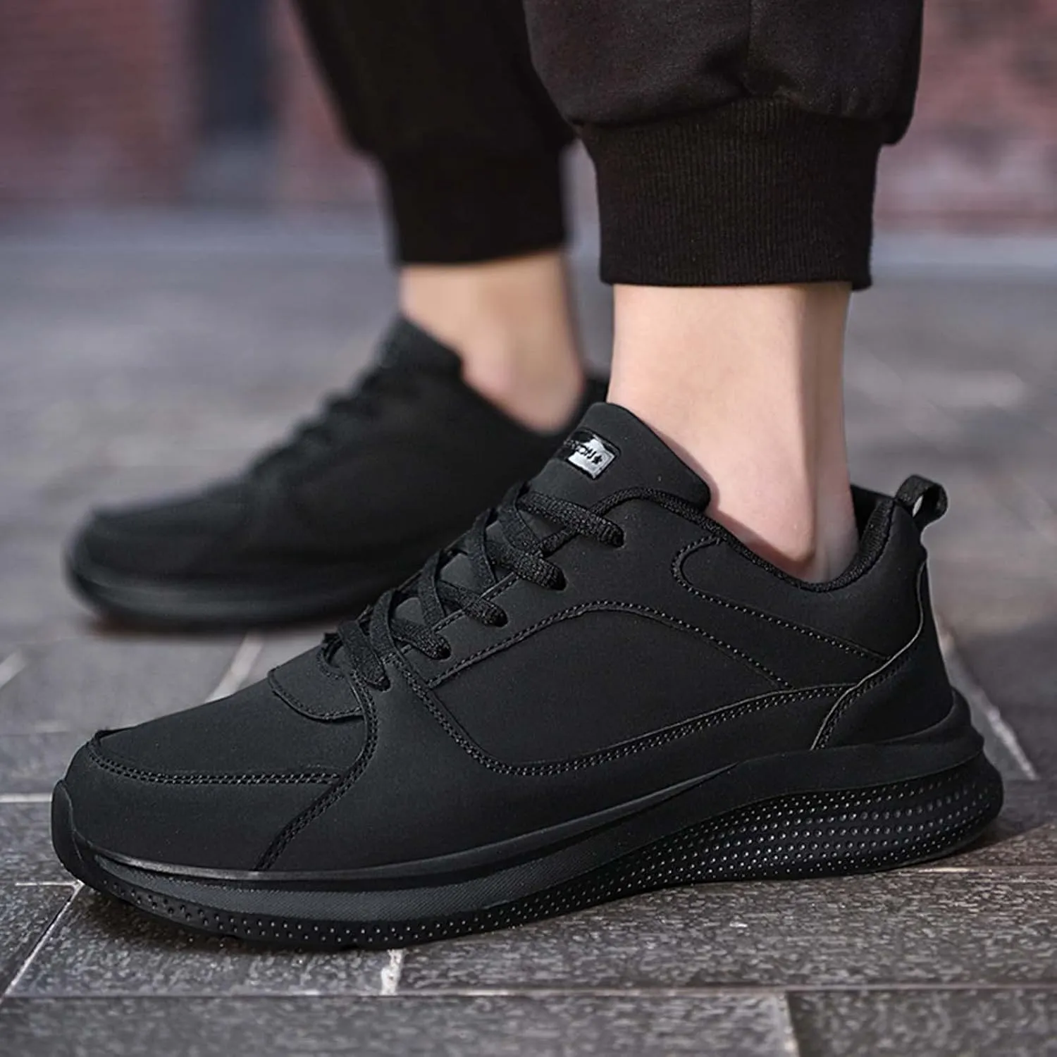 Workout Athletic Sport Shoes for Men Leather Solid Lace Up Shoes Non Slip Running Sneaker Jogging Shoes for Men