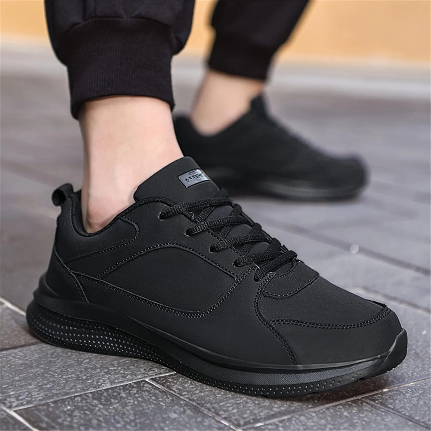 Workout Athletic Sport Shoes for Men Leather Solid Lace Up Shoes Non Slip Running Sneaker Jogging Shoes for Men